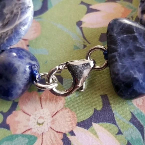 Relisted -Blue stones necklace Sodalite beads 925 silver - Picture 6 of 8
